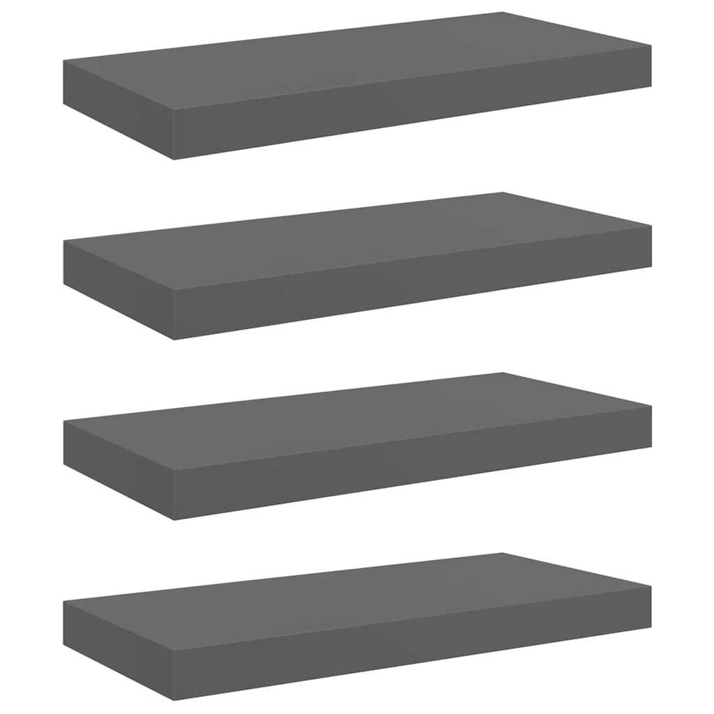 Floating Wall Shelves 4 pcs High Gloss Grey 50x23x3.8 cm MDF