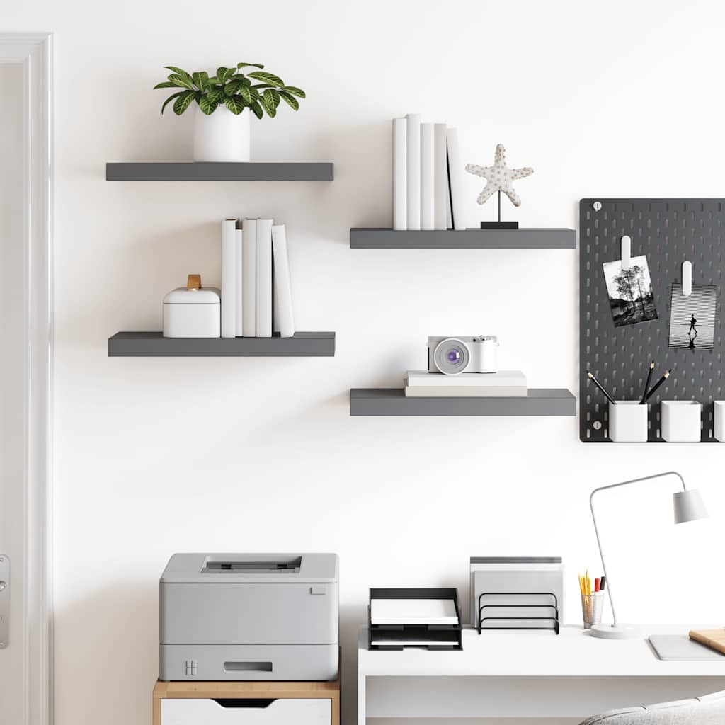 Floating Wall Shelves 4 pcs High Gloss Grey 50x23.5x3.8 cm MDF