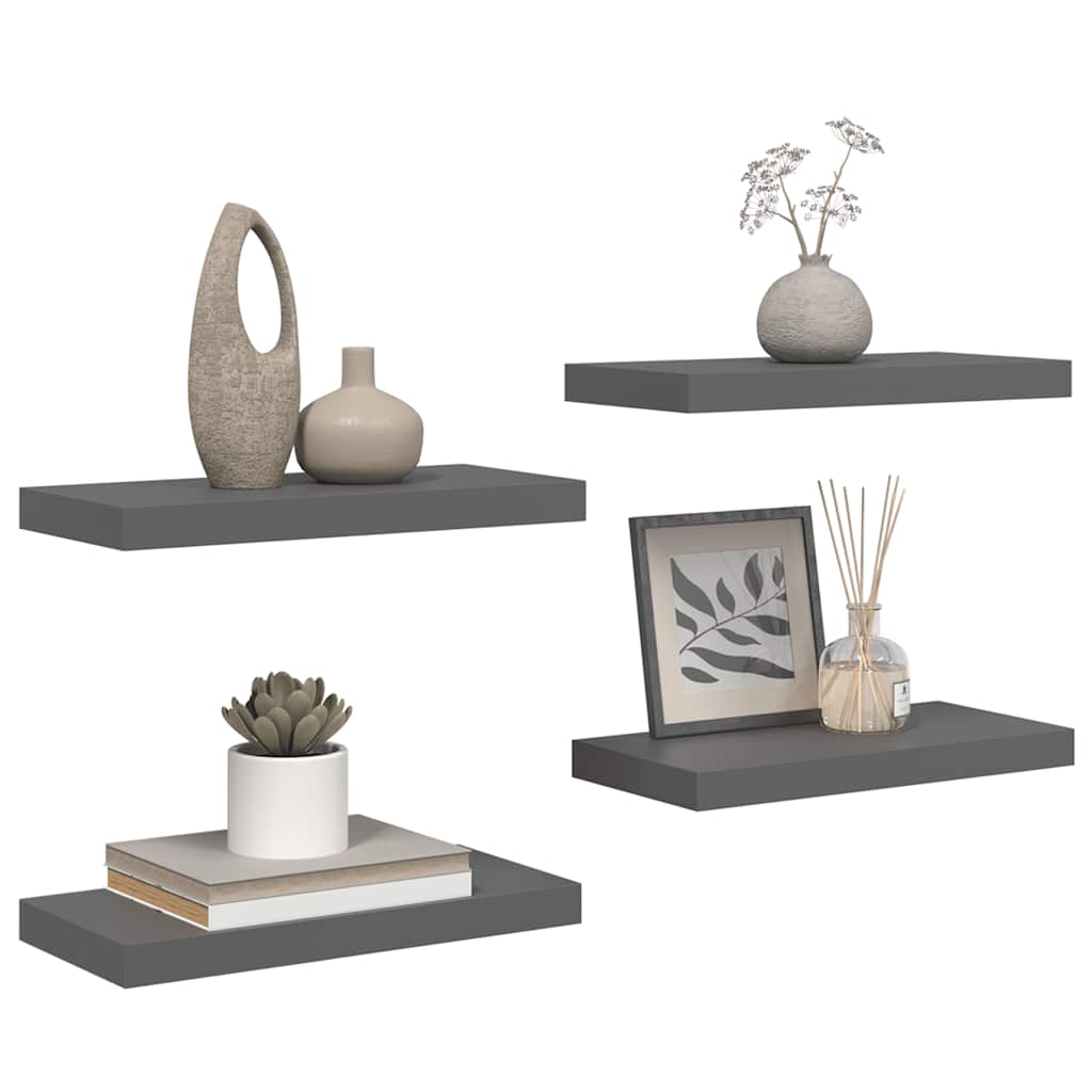 Floating Wall Shelves 4 pcs High Gloss Grey 50x23.5x3.8 cm MDF