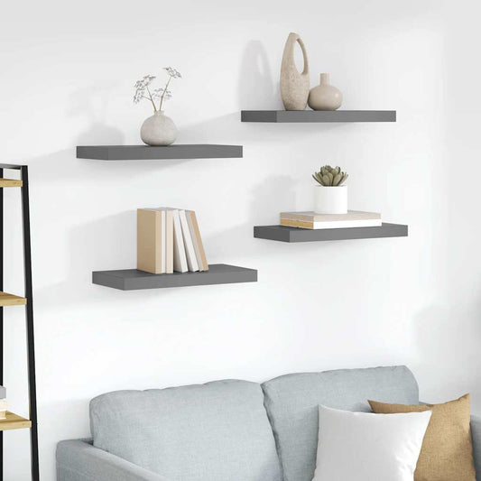 Floating Wall Shelves 4 pcs High Gloss Grey 50x23.5x3.8 cm MDF