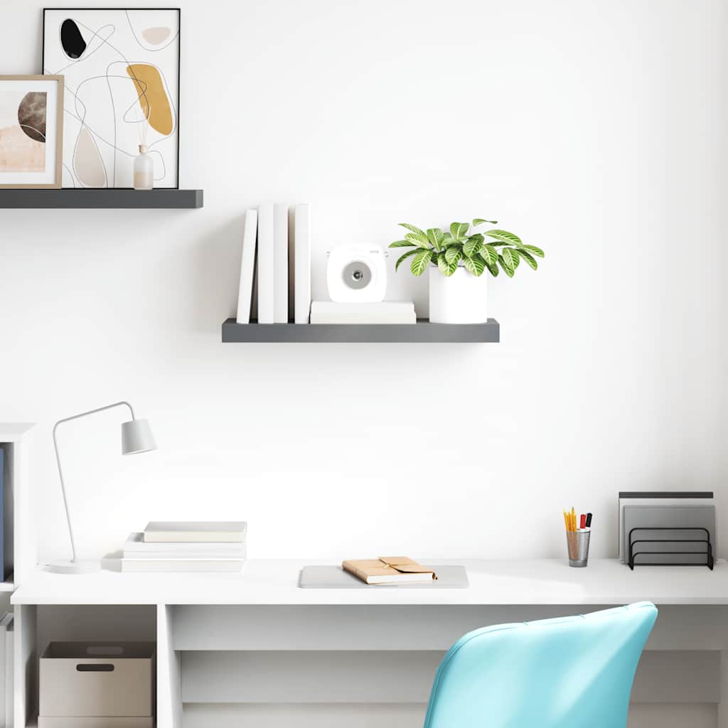 Floating Wall Shelf High Gloss Grey 60x23.5x3.8 cm MDF