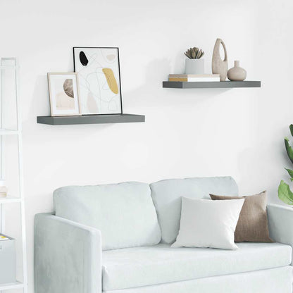 Floating Wall Shelves 2 pcs High Gloss Grey 60x23.5x3.8 cm MDF