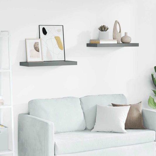 Floating Wall Shelves 2 pcs High Gloss Grey 60x23.5x3.8 cm MDF