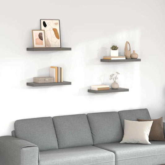 Floating Wall Shelves 4 pcs High Gloss Grey 60x23.5x3.8 cm MDF