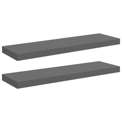 Floating Wall Shelves 2 pcs High Gloss Grey 80x23.5x3.8 cm MDF