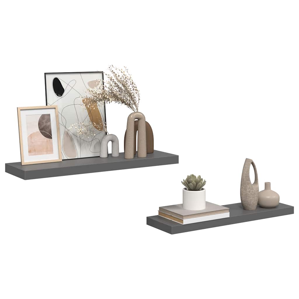 Floating Wall Shelves 2 pcs High Gloss Grey 80x23.5x3.8 cm MDF