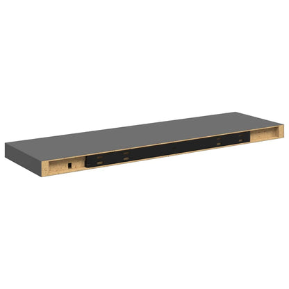 Floating Wall Shelves 2 pcs High Gloss Grey 80x23.5x3.8 cm MDF