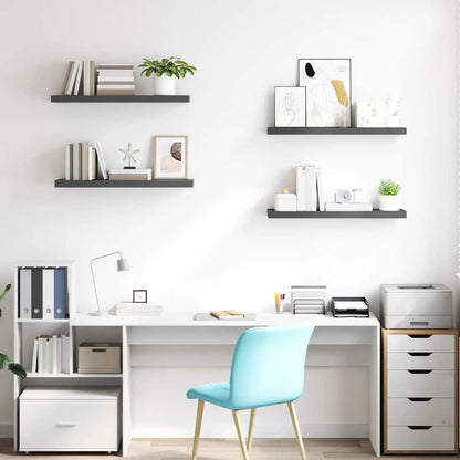 Floating Wall Shelves 4 pcs High Gloss Grey 80x23.5x3.8 cm MDF