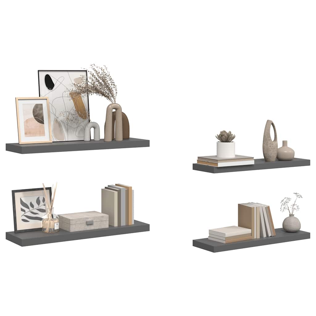 Floating Wall Shelves 4 pcs High Gloss Grey 80x23.5x3.8 cm MDF