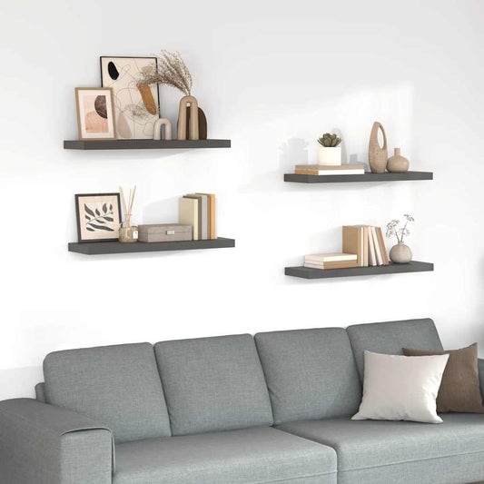Floating Wall Shelves 4 pcs High Gloss Grey 80x23.5x3.8 cm MDF