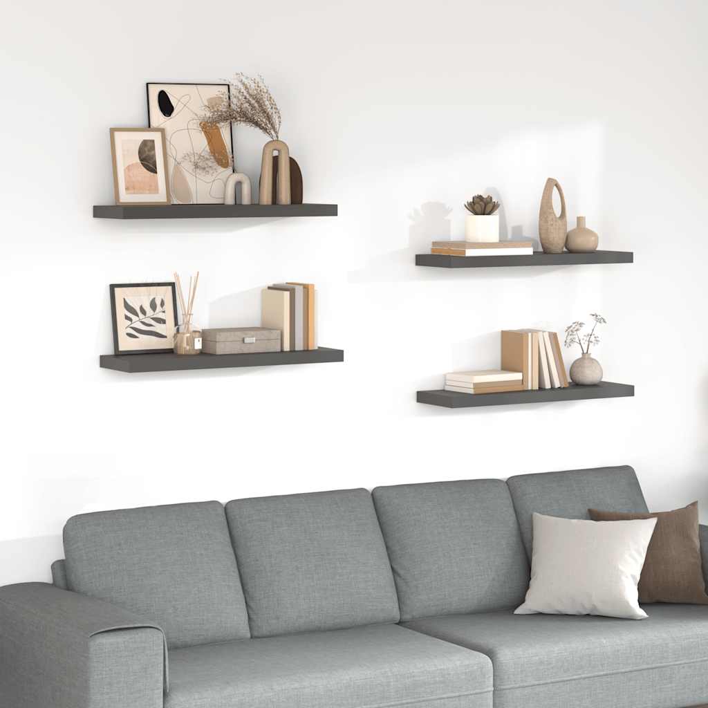 Floating Wall Shelves 4 pcs High Gloss Grey 80x23.5x3.8 cm MDF