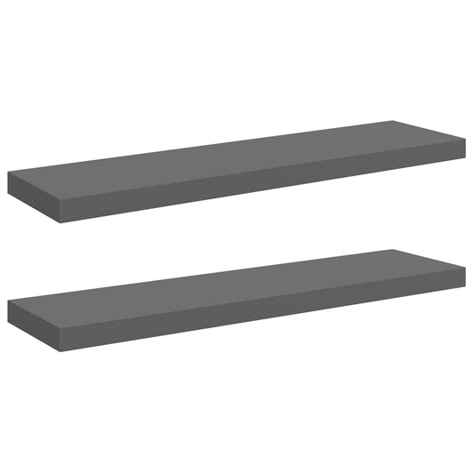 Floating Wall Shelves 2 pcs High Gloss Grey 90x23.5x3.8 cm MDF