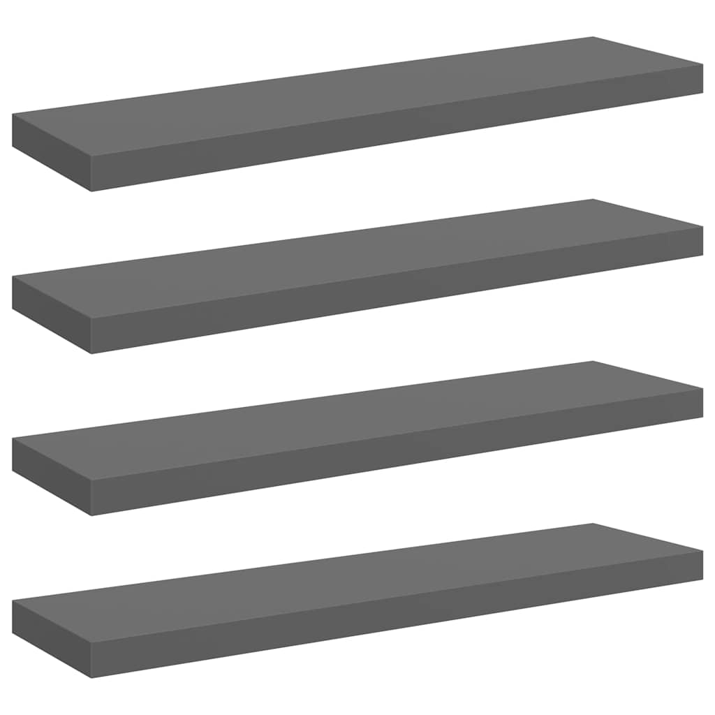 Floating Wall Shelves 4 pcs High Gloss Grey 90x23.5x3.8 cm MDF
