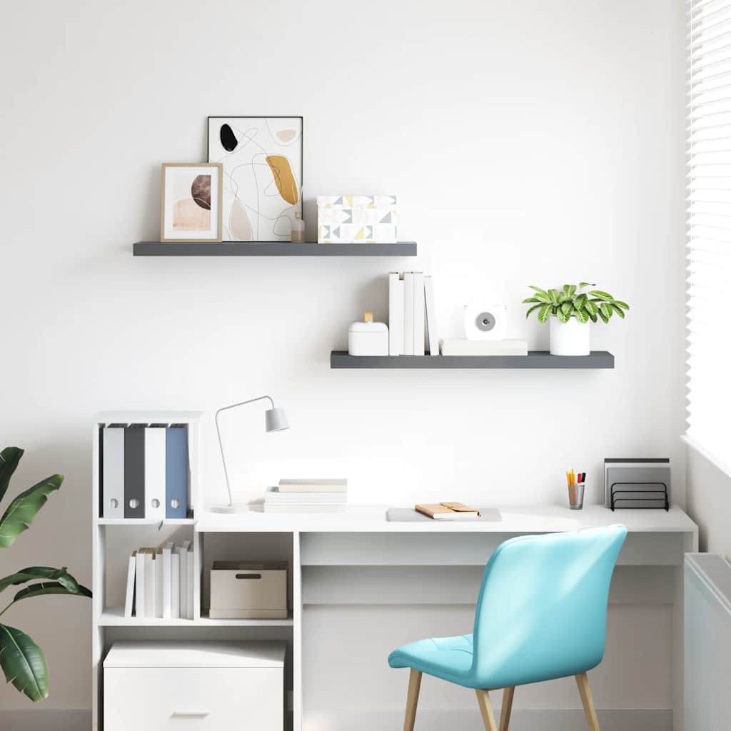 Floating Wall Shelves 2 pcs High Gloss Grey 120x23.5x3.8 cm MDF