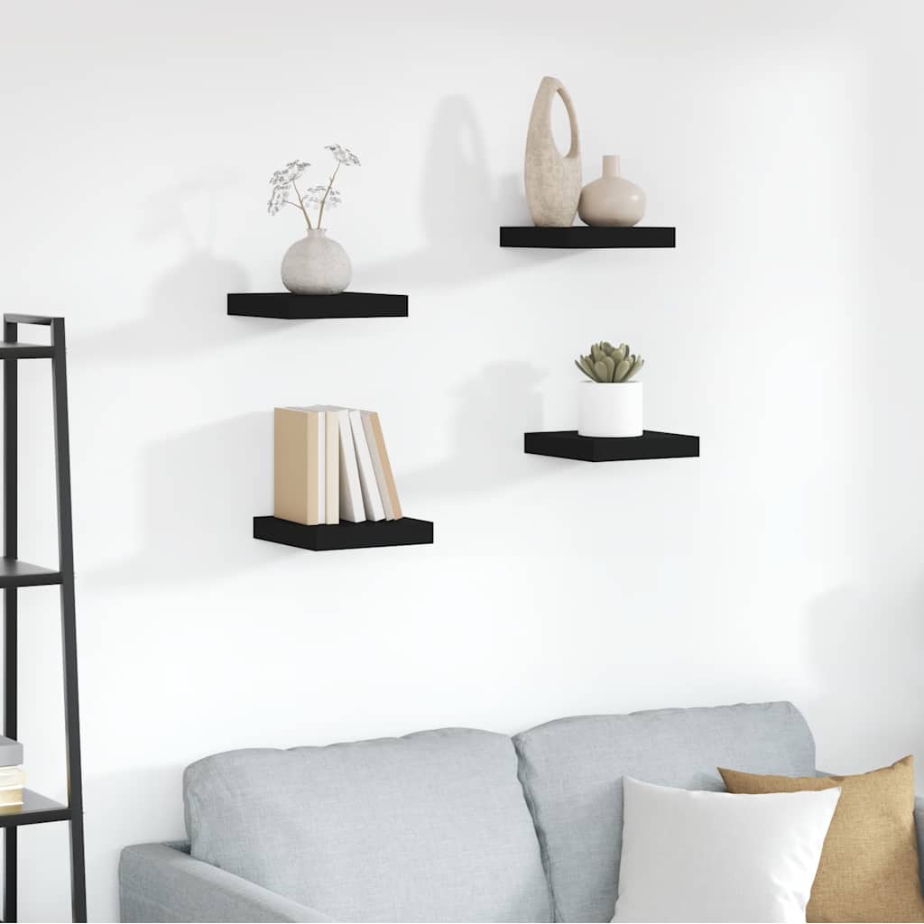 Floating Wall Shelves 4 pcs Black 23x23.5x3.8 cm MDF