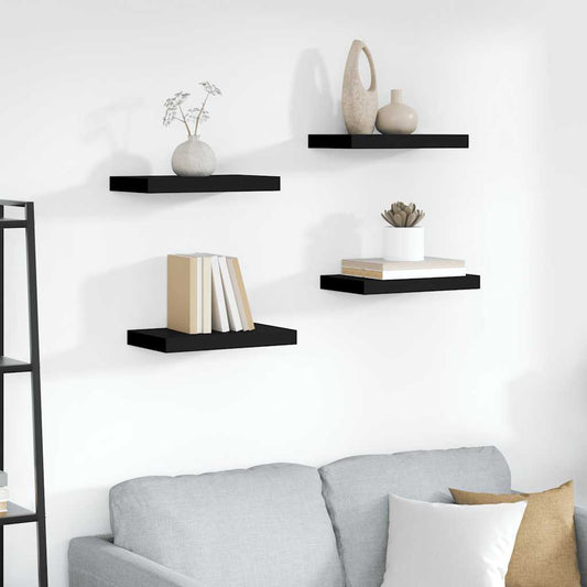 Floating Wall Shelves 4 pcs Black 40x23x3.8 cm MDF