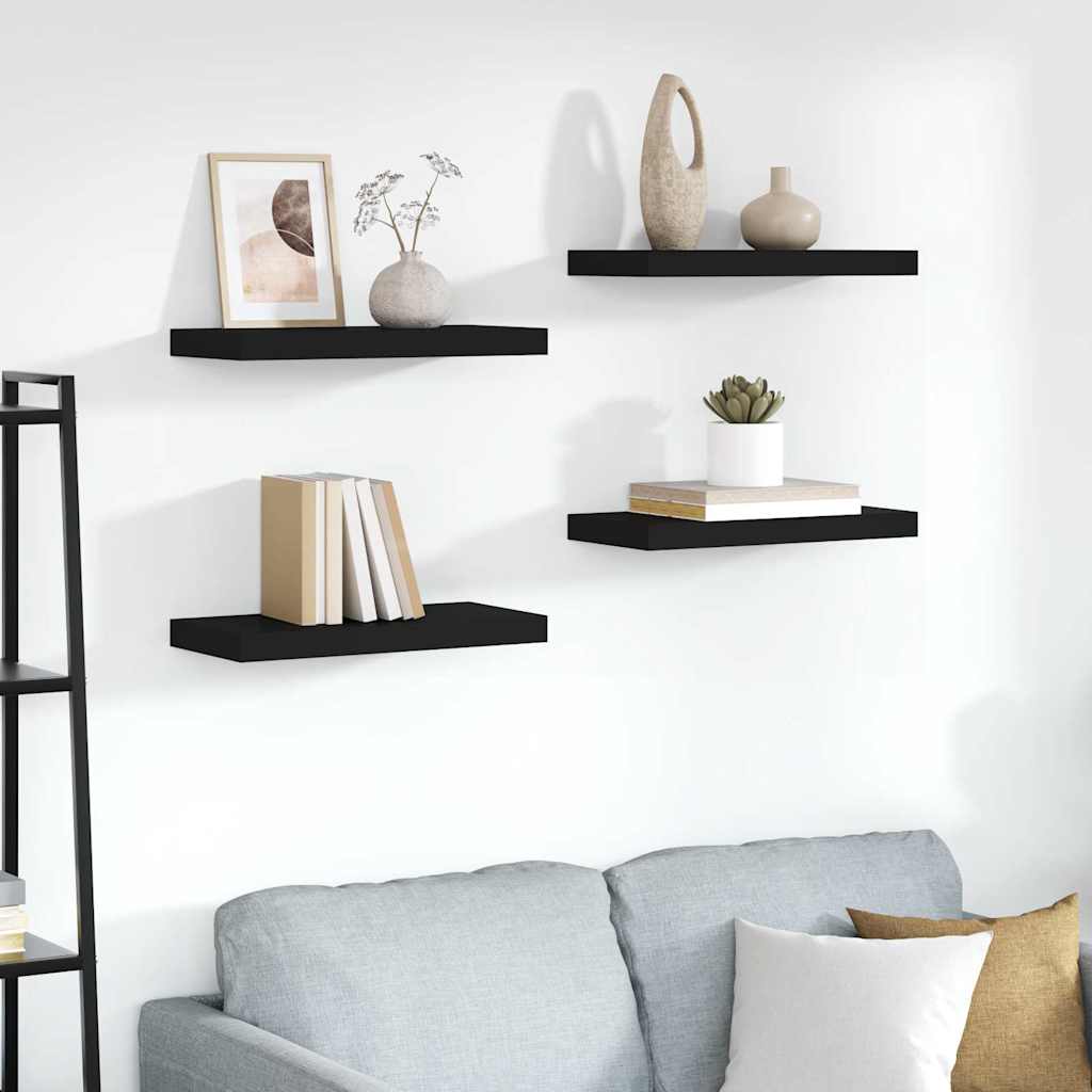 Floating Wall Shelves 4 pcs Black 50x23x3.8 cm MDF