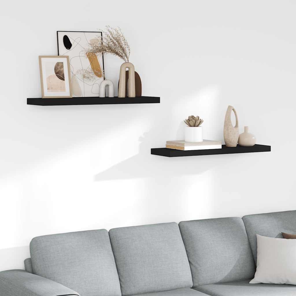 Floating Wall Shelves 2 pcs Black 80x23.5x3.8 cm MDF
