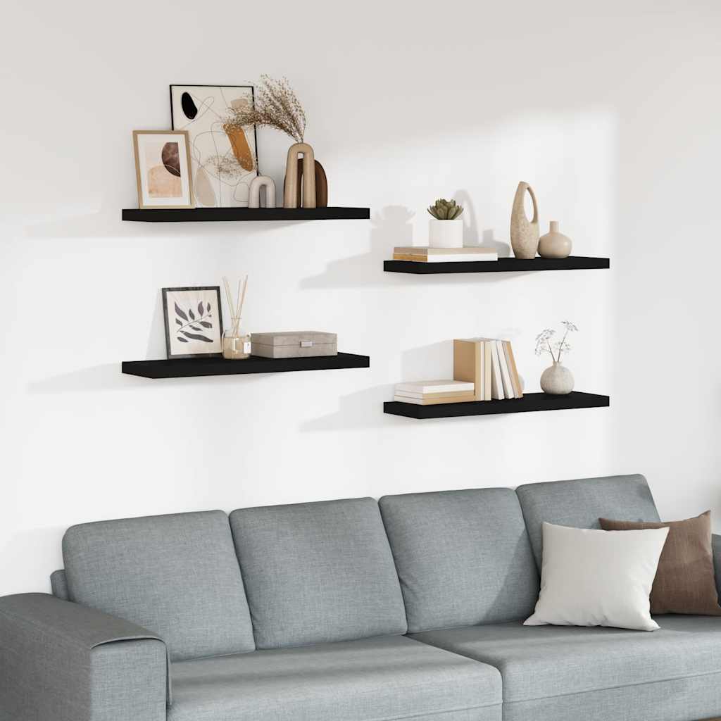 Floating Wall Shelves 4 pcs Black 80x23.5x3.8 cm MDF