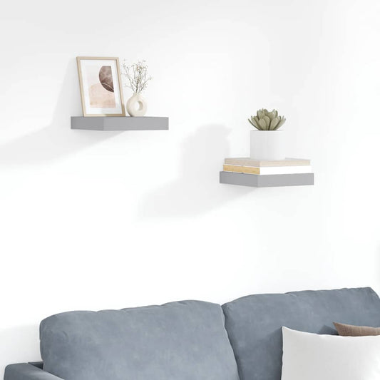 Floating Wall Shelves 2 pcs Grey 23x23.5x3.8 cm MDF