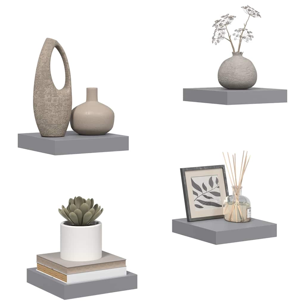 Floating Wall Shelves 4 pcs Grey 23x23.5x3.8 cm MDF