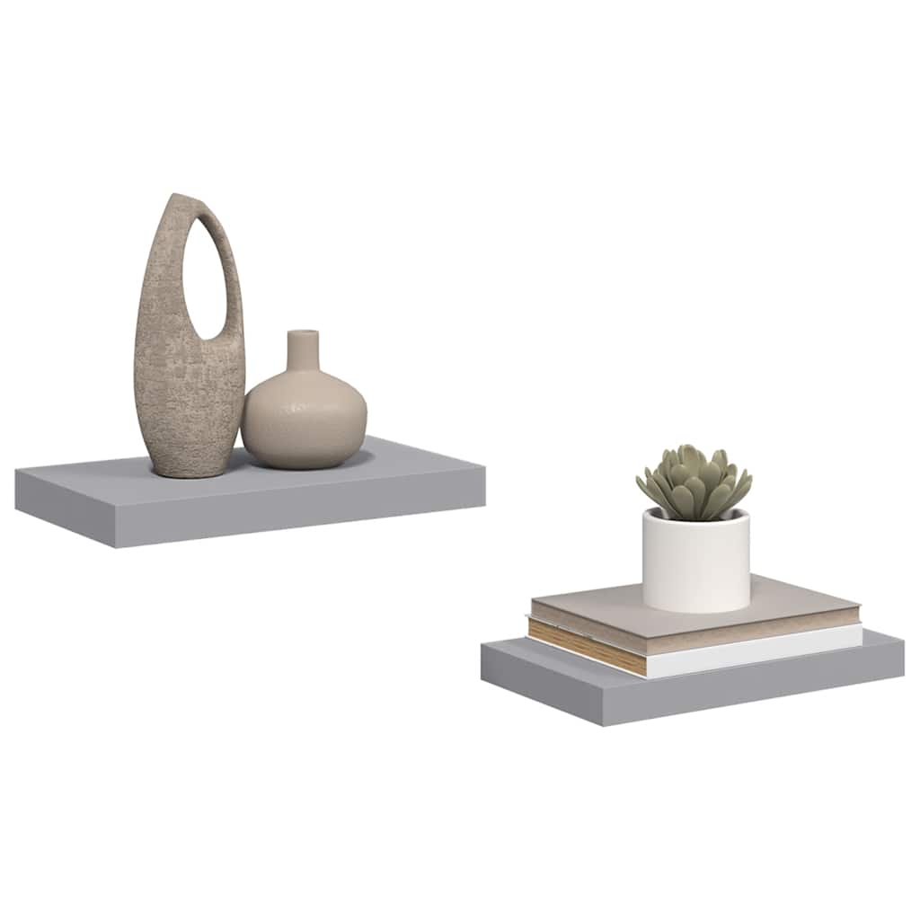 Floating Wall Shelves 2 pcs Grey 40x23.5x3.8 cm MDF