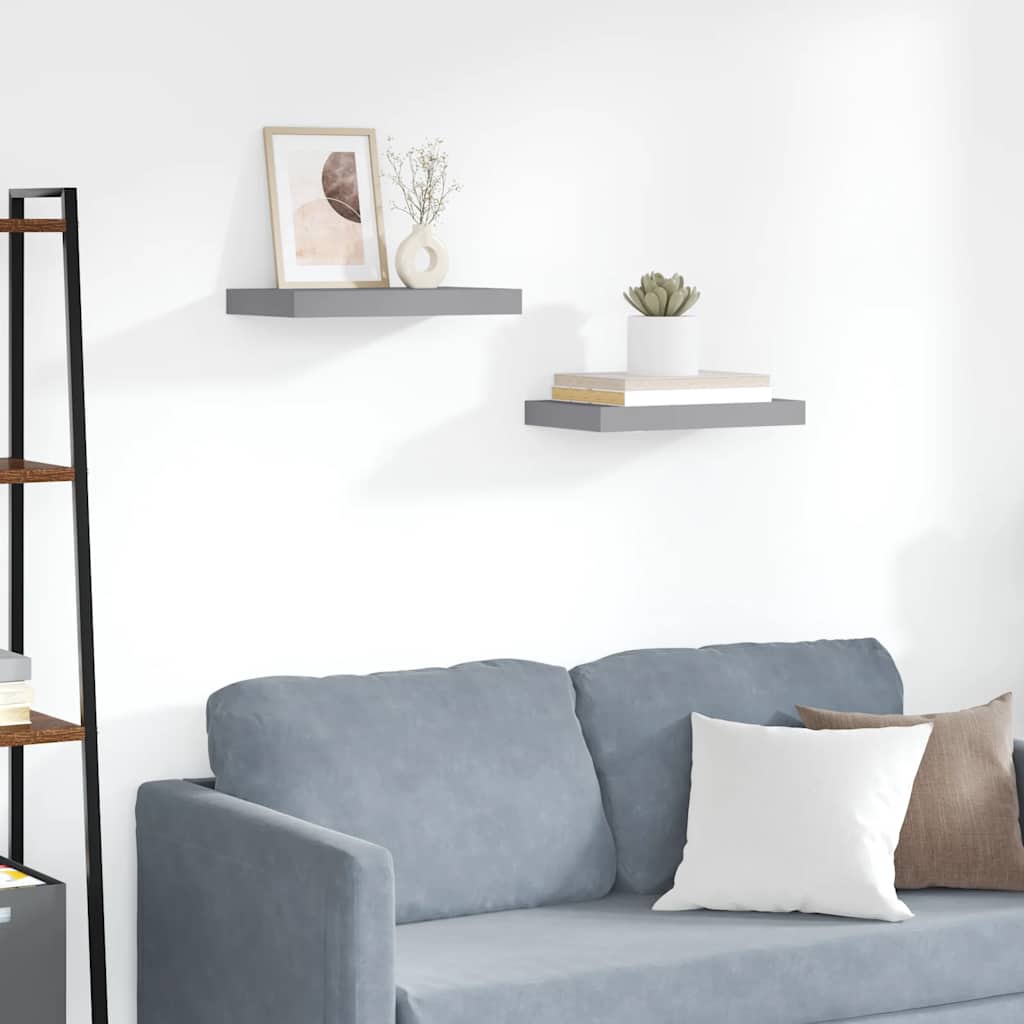 Floating Wall Shelves 2 pcs Grey 40x23.5x3.8 cm MDF