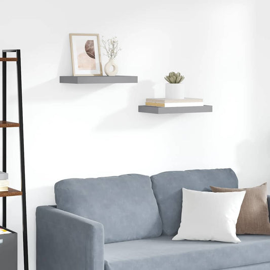 Floating Wall Shelves 2 pcs Grey 40x23x3.8 cm MDF