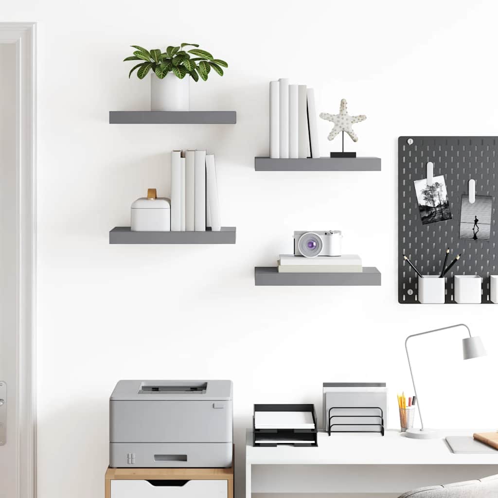Floating Wall Shelves 4 pcs Grey 40x23.5x3.8 cm MDF