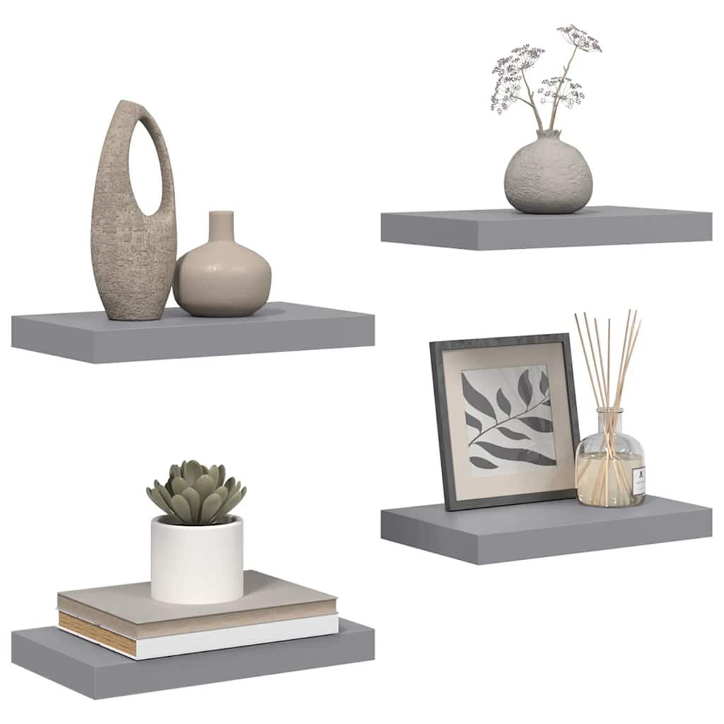 Floating Wall Shelves 4 pcs Grey 40x23.5x3.8 cm MDF