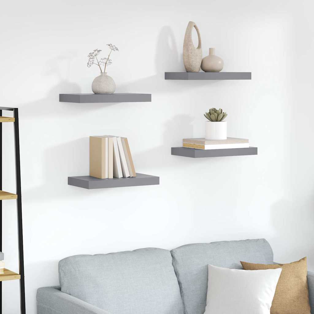 Floating Wall Shelves 4 pcs Grey 40x23.5x3.8 cm MDF