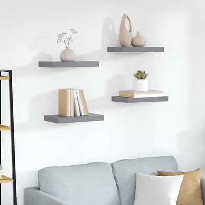 Floating Wall Shelves 4 pcs Grey 40x23.5x3.8 cm MDF