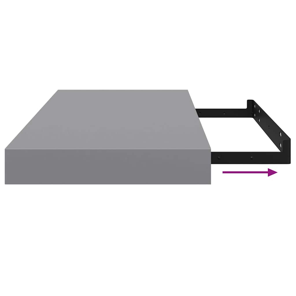 Floating Wall Shelves 2 pcs Grey 50x23x3.8 cm MDF