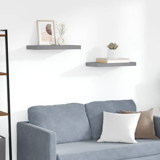 Floating Wall Shelves 2 pcs Grey 50x23x3.8 cm MDF