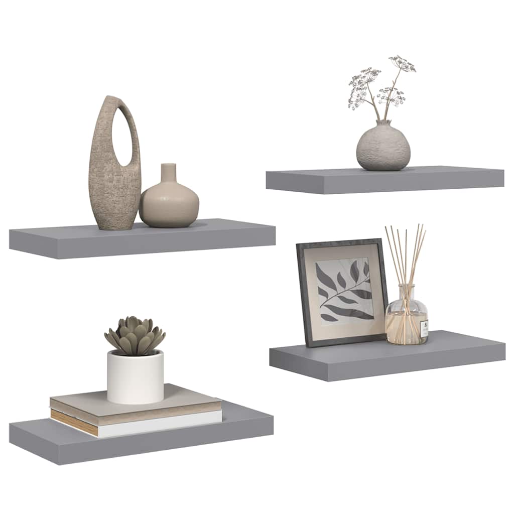 Floating Wall Shelves 4 pcs Grey 50x23x3.8 cm MDF