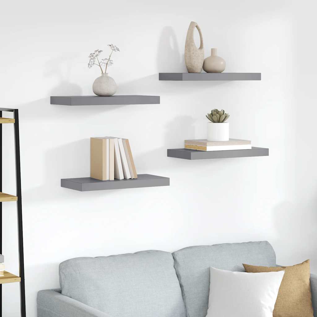 Floating Wall Shelves 4 pcs Grey 50x23x3.8 cm MDF
