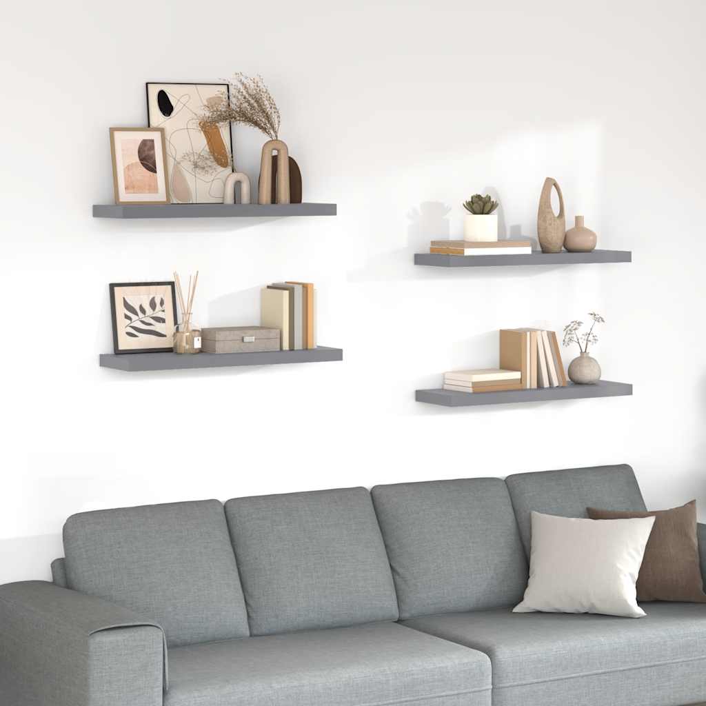 Floating Wall Shelves 4 pcs Grey 80x23.5x3.8 cm MDF