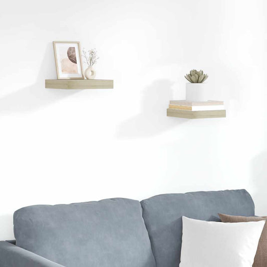 Floating Wall Shelves 2 pcs Oak 23x23.5x3.8 cm MDF