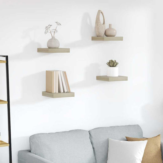 Floating Wall Shelves 4 pcs Oak 23x23.5x3.8 cm MDF