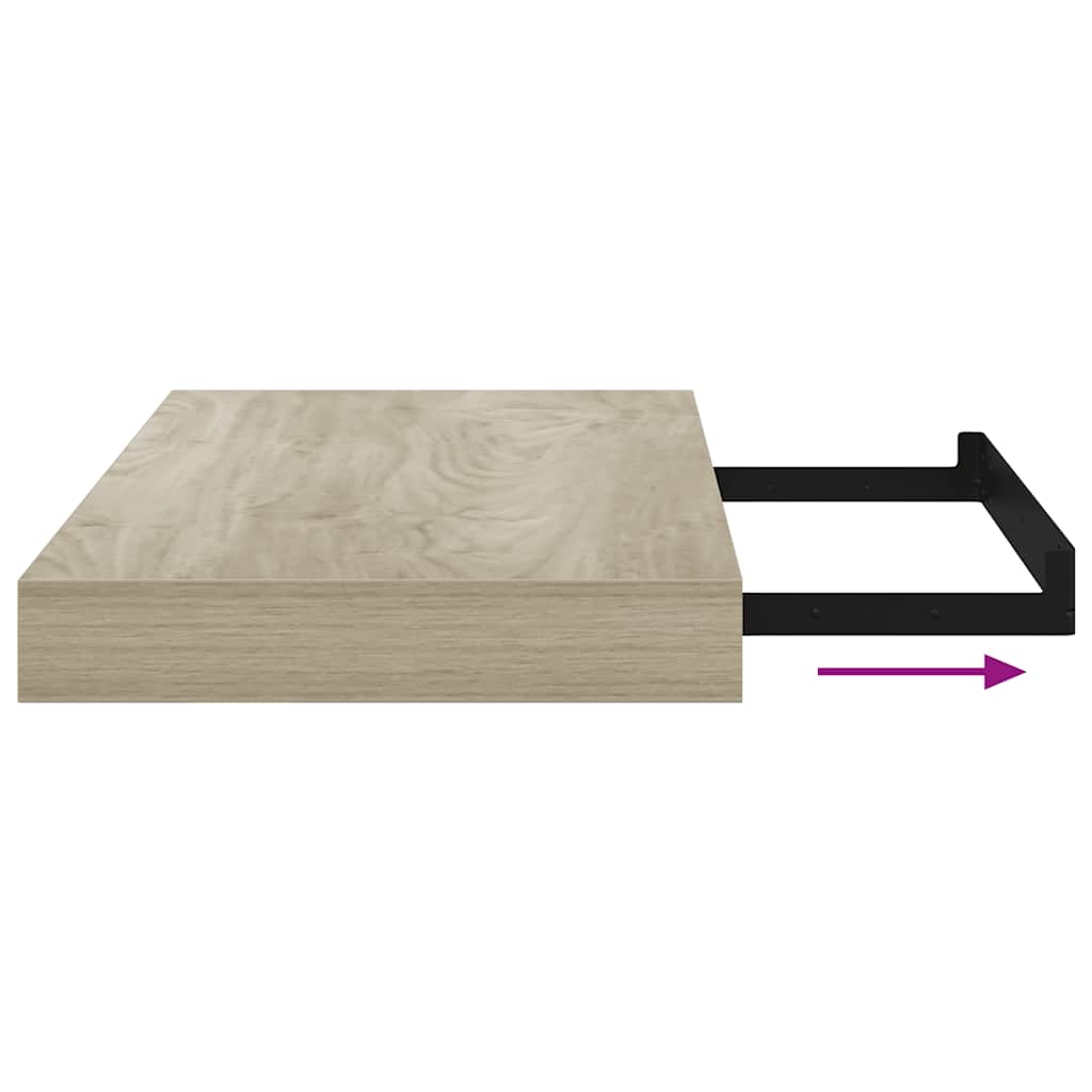 Wall Shelf | Set of 2 | Oak | Honeycomb MDF, Metal | 40x23x3.8 cm
