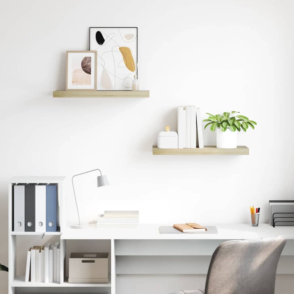 Floating Wall Shelves 2 pcs Oak 60x23.5x3.8 cm MDF