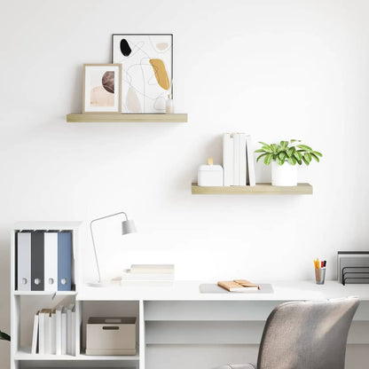 Floating Wall Shelves 2 pcs Oak 60x23.5x3.8 cm MDF