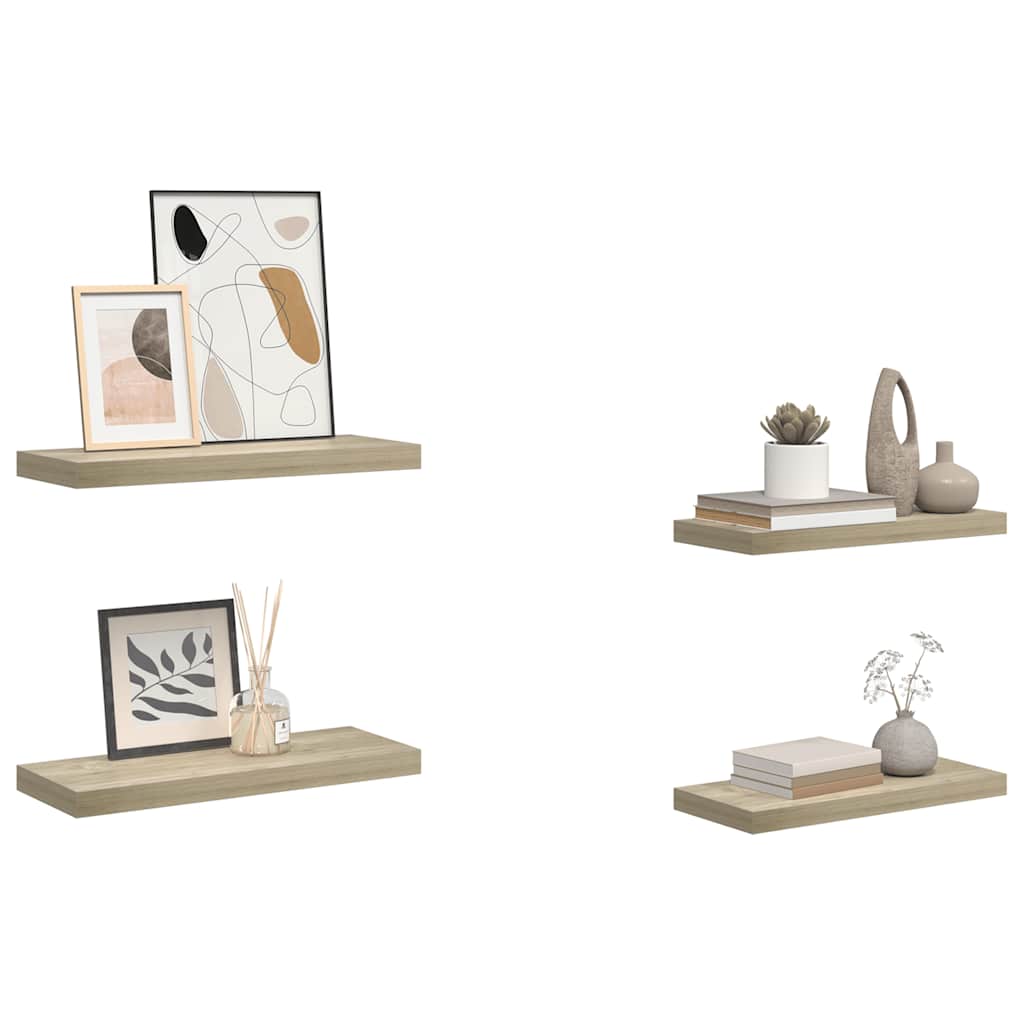 Floating Wall Shelves 4 pcs Oak 60x23.5x3.8 cm MDF