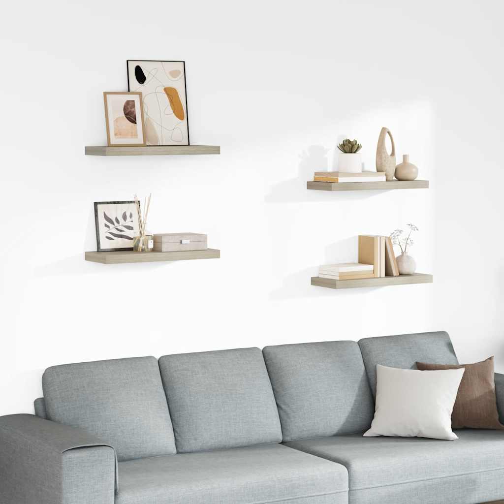 Floating Wall Shelves 4 pcs Oak 60x23.5x3.8 cm MDF