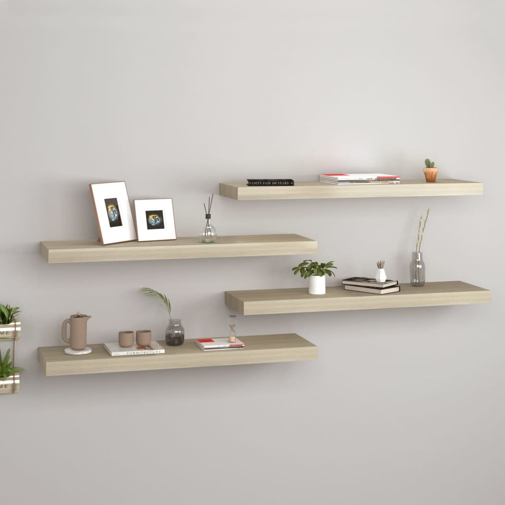 Floating Wall Shelves 4 pcs Oak 80x23.5x3.8 cm MDF