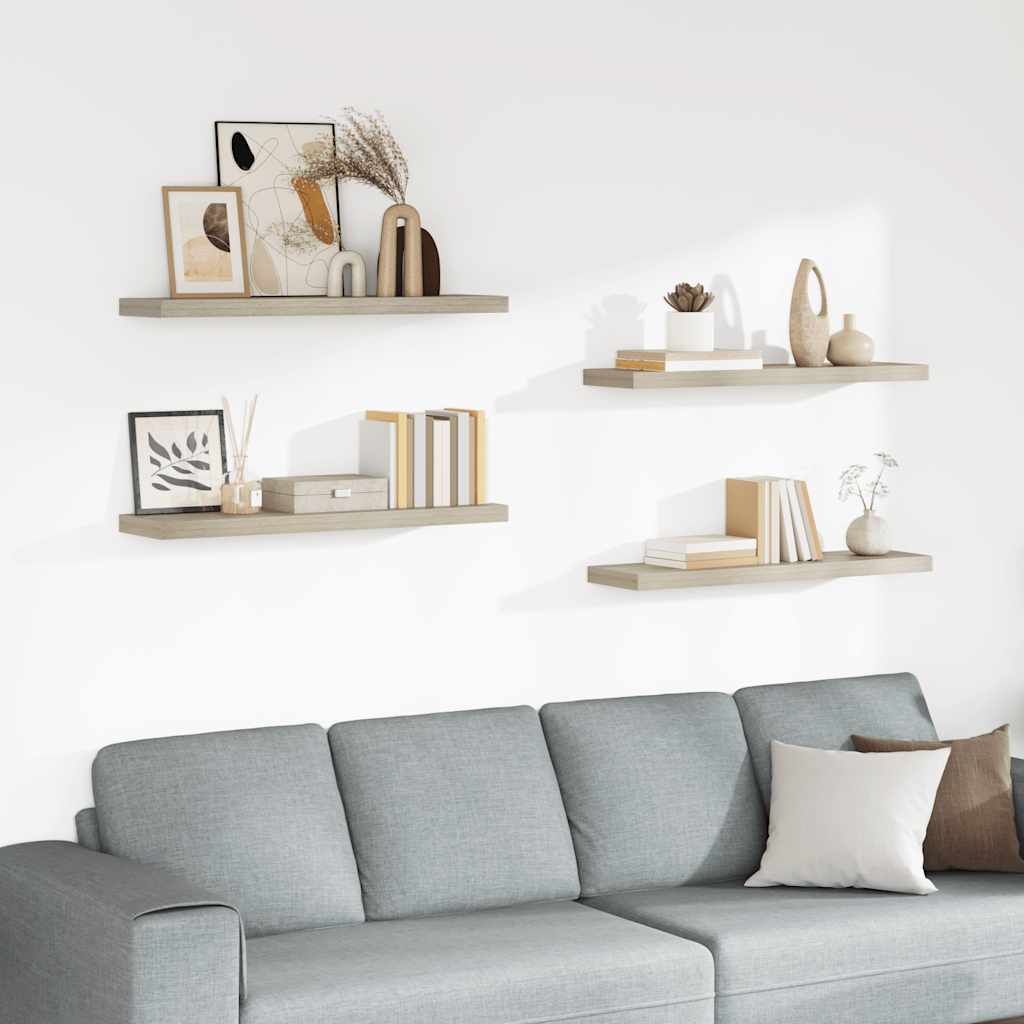 Floating Wall Shelves 4 pcs Oak 90x23.5x3.8 cm MDF