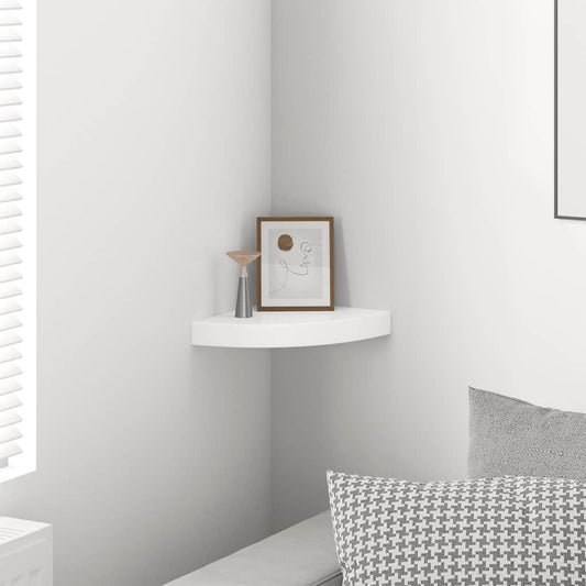 Corner Shelf | High gloss white | Honeycomb MDF, metal | 25 cm