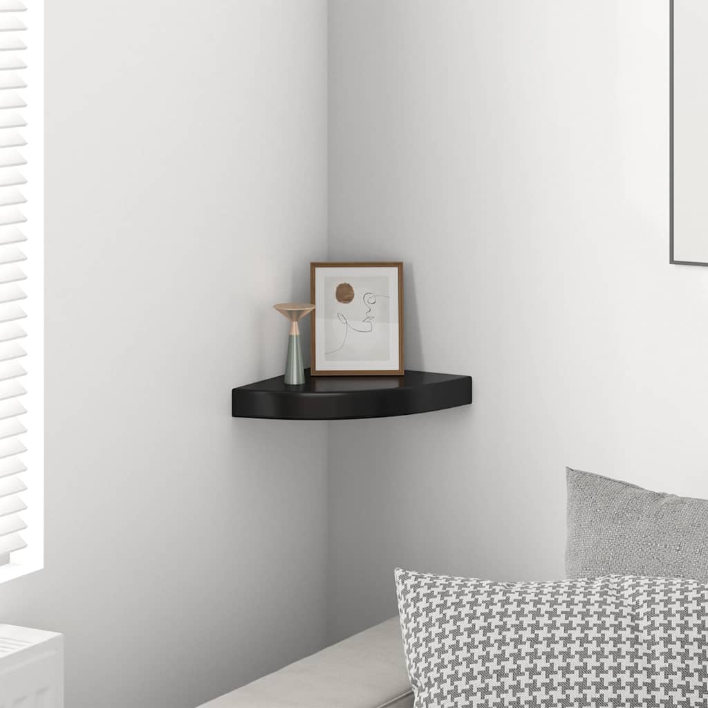 Floating Corner Shelf High Gloss Black 25x25x3.8 cm MDF
