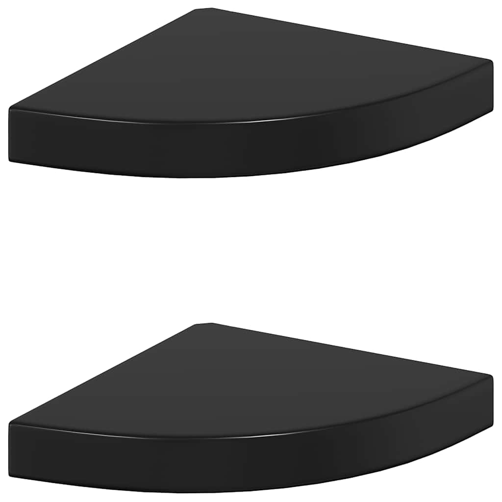 Floating Corner Shelves 2 pcs High Gloss Black 25x25x3.8 cm MDF