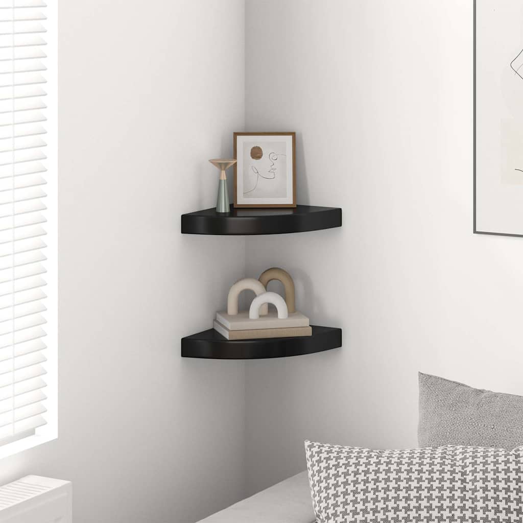 Floating Corner Shelves 2 pcs High Gloss Black 25x25x3.8 cm MDF
